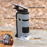CARSON - 100x-250x LED MicroFlip Pocket Microscope with Smartphone Adapter
