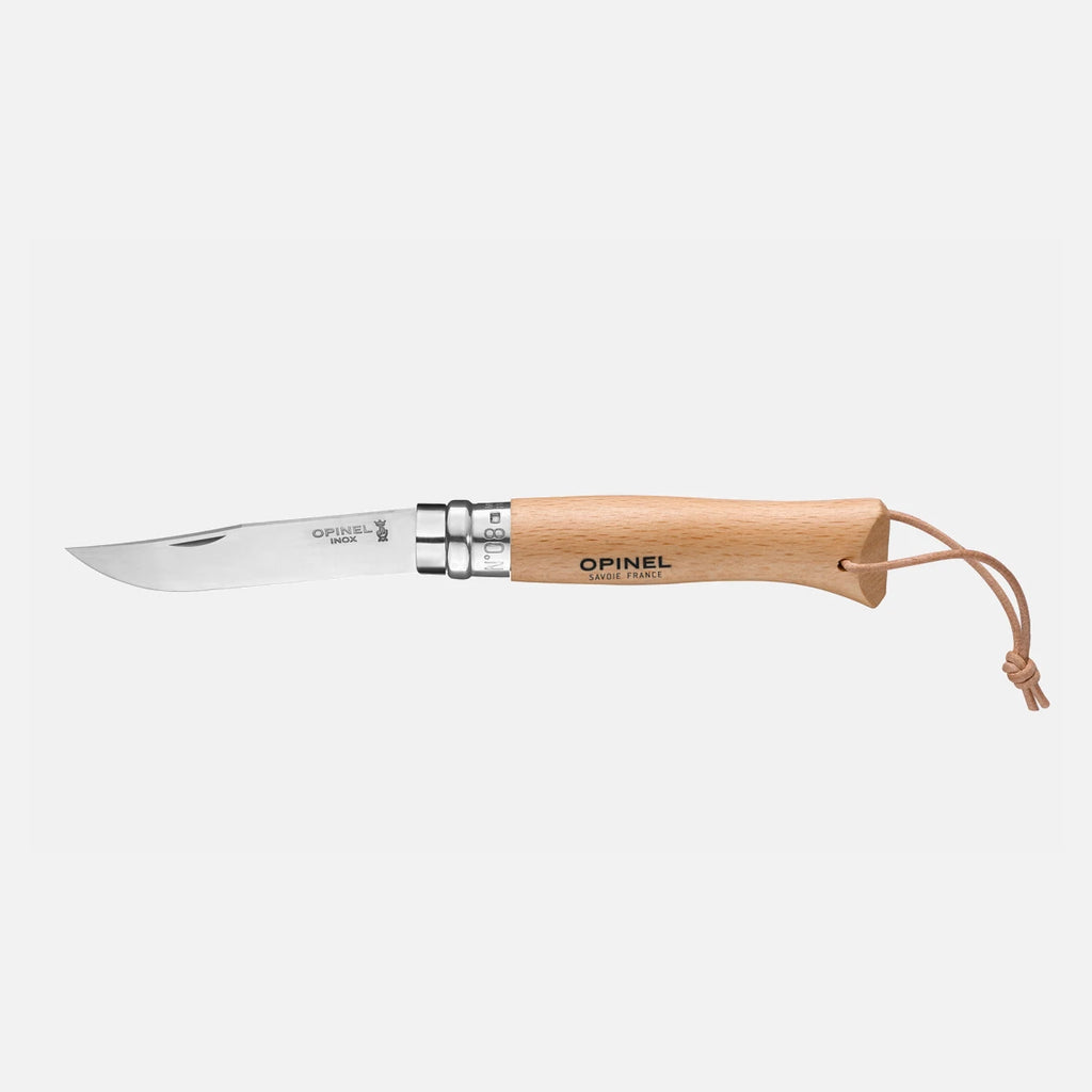 OPINEL - NO.08 STAINLESS STEEL WITH LEATHER LANYARD